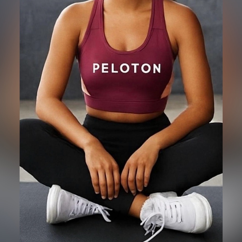 Peloton Small Colorblock Performance Sports Bra Maroon Peach Criss Cross Back